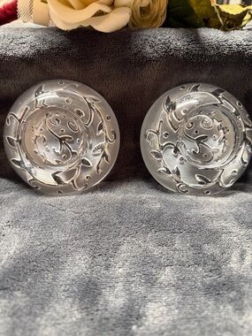 JG Durand Crystal tea light candle holders. Vine design.